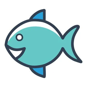 Happy smiling fish cartoon icon. Cute blue and white smiling fish cartoon i.. Stock Illustration