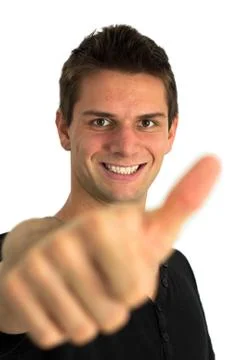 Happy smiling man doing two thumbs up Stock Photos