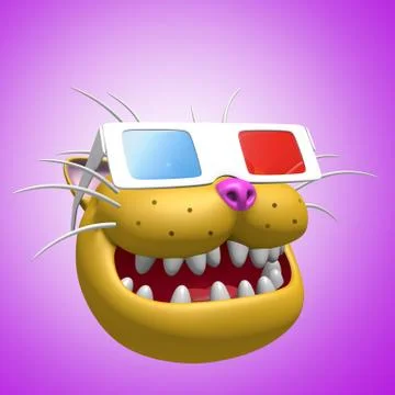 Happy smiling orange cat head in 3d glasses. 3D illustration. Stock Illustration