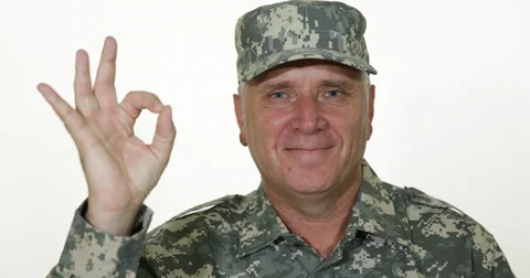 Happy Smiling Soldier Ok Sign Agree Expression Military Uniform Presentation 스톡 동영상 59326054