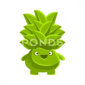 Happy smiling succulent emoji. Cartoon emotions character vector Illustration Stock Illustration