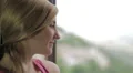 happy smiling woman looking out the window HD Footage