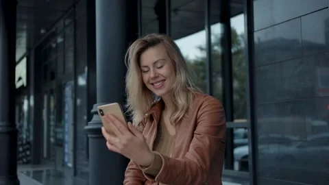 Happy Smiling Woman Talking on Smart Stock Video Pond5