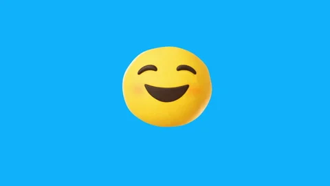 Happy Smiling Yellow Face 3D Emoji on Blue Background Видео 347322932