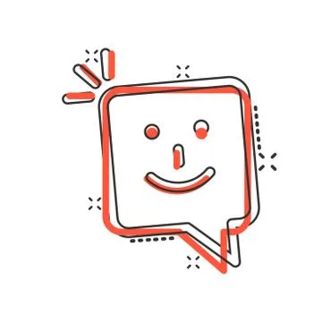 Happy sms icon in comic style. Message speech bubble cartoon vector illustrat Illustrazione stock