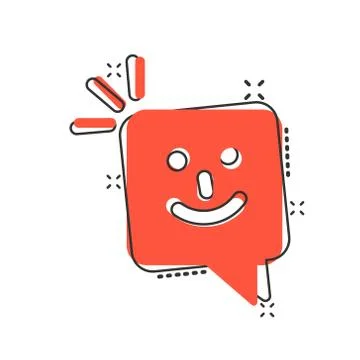 Happy sms icon in comic style. Message speech bubble cartoon vector illustrat Stock Illustration