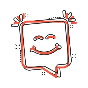 Happy sms icon in comic style. Message speech bubble cartoon vector illustrat Illustrazione stock