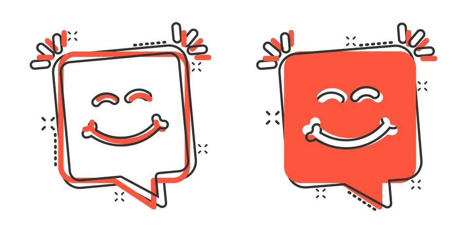Happy sms icon in comic style. Message speech bubble cartoon vector illustrat Stockillustratie