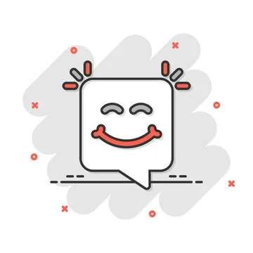 Happy sms icon in comic style. Message speech bubble cartoon vector illustrat Illustrazione stock