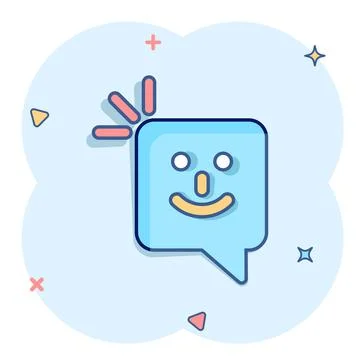 Happy sms icon in comic style. Message speech bubble cartoon vector illustrat Illustrazione stock