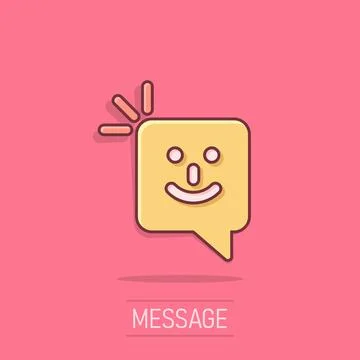 Happy sms icon in comic style. Message speech bubble cartoon vector illustr.. Stock Illustration