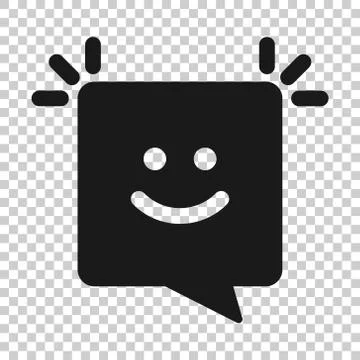 Happy sms icon in flat style. Message speech bubble vector illustration on wh Illustrazione stock