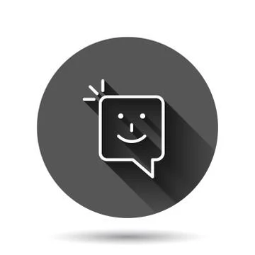Happy sms icon in flat style. Message speech bubble vector illustration on bl Illustrazione stock