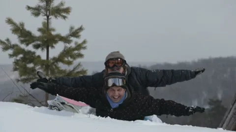 Happy Snowboarders Stock Footage 10885095