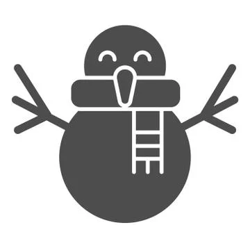 Happy snowman solid icon. Cute winter snow figure with scarf symbol, glyph style 库存插图