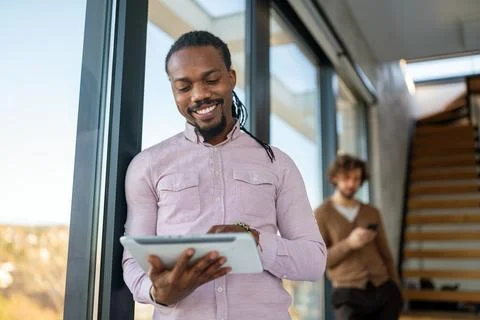 Happy software developer man working on project. Programming advanced code .. 写真素材