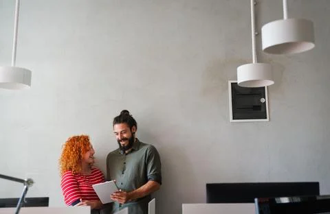 Happy software developers working on meeting, Programming advanced code Stock Photos