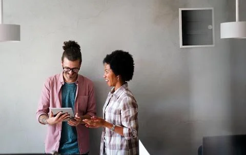 Happy software developers working on meeting, Programming advanced code art.. Stock Photos