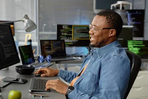Happy Software Engineer Working in IT Development Company 스톡 사진