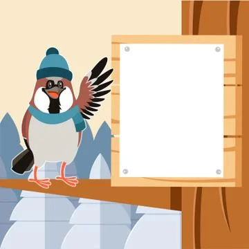 Happy Sparrow with Hat on the Tree flat background Stock Illustration