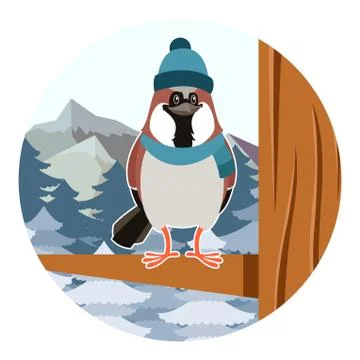Happy Sparrow with Hat on the Tree flat background Stock Illustration