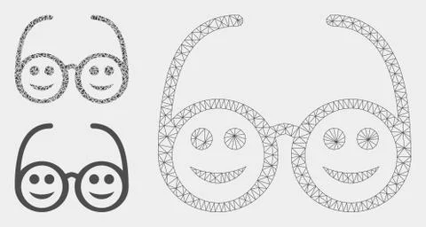 Happy Spectacles Vector Mesh Wire Frame Model and Triangle Mosaic Icon Stock Illustration
