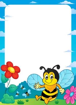 Happy spring bee topic frame Stock Illustration