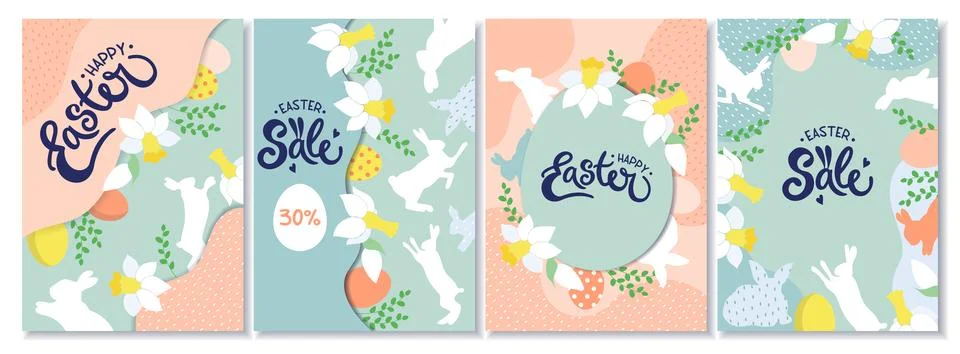 Happy spring easter, bunny vertical posters. Event invitation card collection Illustrazione stock