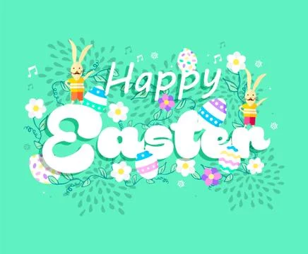 Happy spring easter holiday card with bunny Stockillustratie