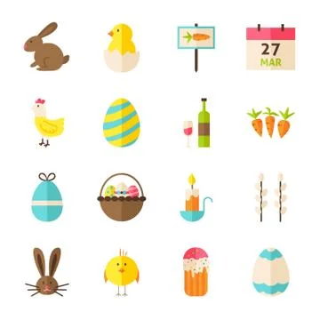 Happy Spring Easter Objects Set isolated over White Stock Illustration