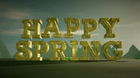 Happy Spring Gold 3D Letters with Shamrocks on Misty Emerald Irish Hills at Dawn Stock Footage 343192630