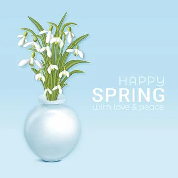 Happy spring time beautiful background. Bouquet of white snowdrops in a vase Stock Illustration