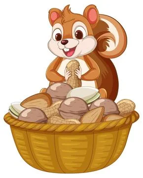 Happy Squirrel with Nut Basket Stock Illustration
