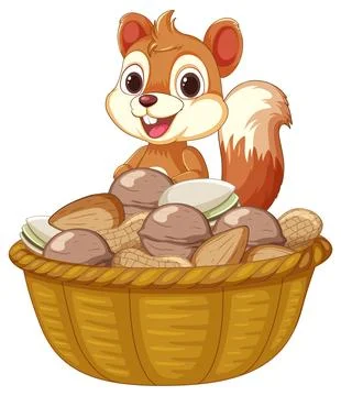 Happy Squirrel with Nut Basket Illustrazione stock