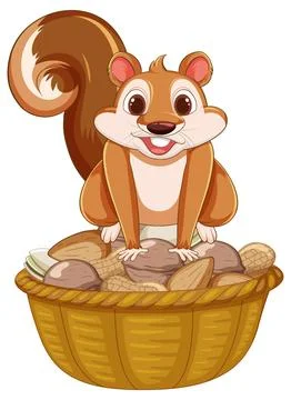Happy Squirrel with Nut Basket Illustrazione stock