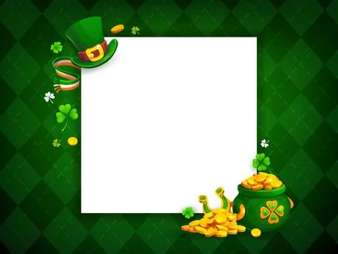 Happy St Patrick day banner, pot of golden coins Stockillustratie