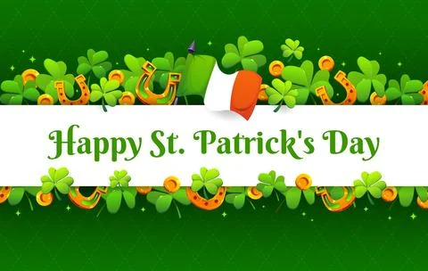 Happy St Patrick day banner with shamrock clover Stock Illustration