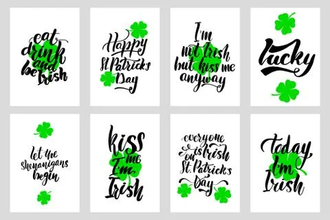 Happy St Patrick Day Calligraphy Set Vector Illustration Stock Illustration
