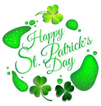 Happy St Patrick day card with green beer drop Stock Illustration