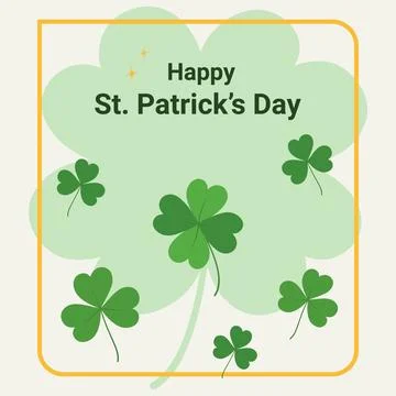 Happy St Patrick Day Card Template with Text Clover leaves and Colden frame Stock Illustration