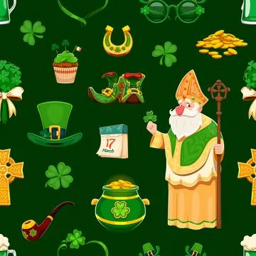 Happy St Patrick day characters seamless pattern Stock Illustration