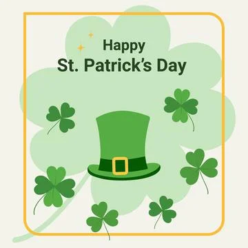 Happy St Patrick Day Greeting Card with Leprechaun Hat Shamrocks and Irish Stock Illustration