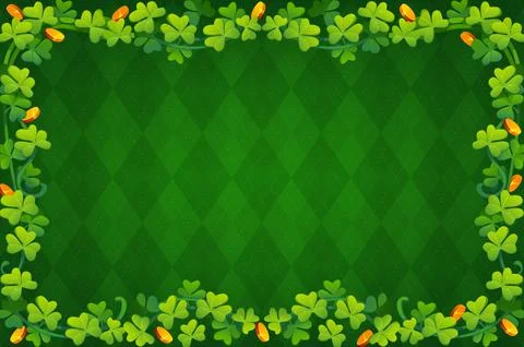 Happy St Patrick day shamrock clover frame border Stock Illustration