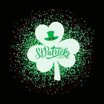 Happy St. Patrick s day calligraphy hand lettering and shamrock clover on gre Stock Illustration