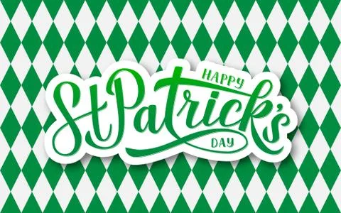Happy St. Patrick s day calligraphy hand lettering on argyle pattern. Green w Illustrazione stock