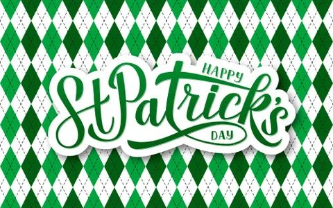 Happy St. Patrick s day calligraphy hand lettering on argyle pattern. Saint P イラスト素材