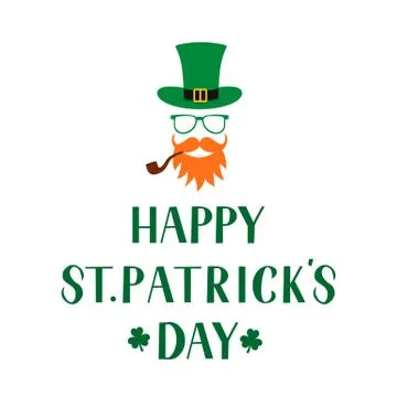 Happy St. Patrick s day lettering and cartoon icon of Leprechaun green hat, m Stock Illustration