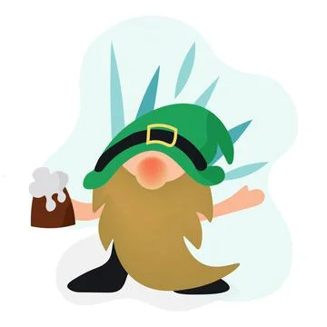 Happy St. Patrick s Day. Leprechaun cartoon flat with a mug of beer. Vector Stock Illustration