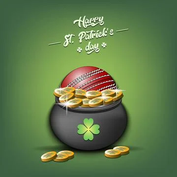 Happy St. Patricks day and cricket ball Stock Illustration