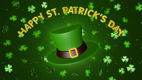 Happy St. Patrick's Day animation 4K with a hat and shamrocks Stock Footage 234998794